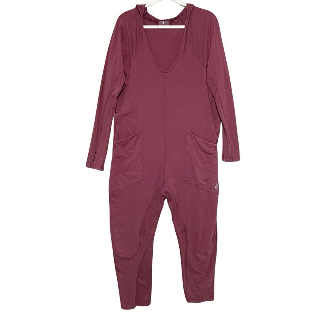 Free People Movement HOTSHOT Long Sleeve One Piece XS Washed Mulberry Hooded